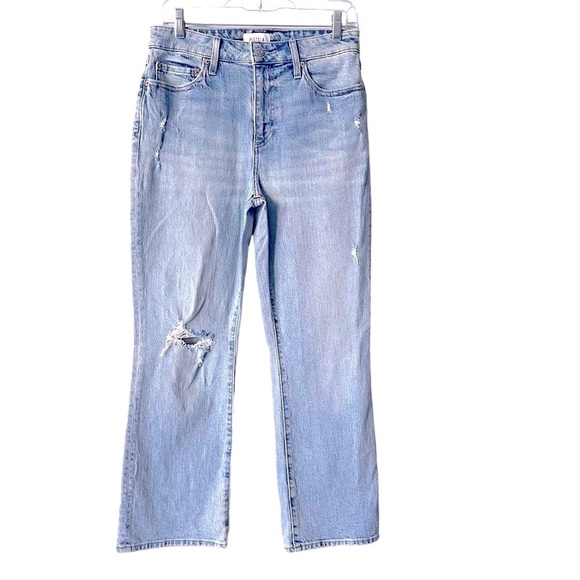 PISTOLA High Rise Straight Leg Crop Distressed Light Wash Zip Fly Jeans 28” Blue - Picture 2 of 10